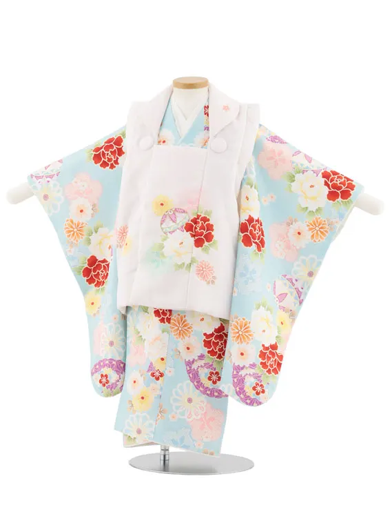 七五三レンタル(3歳女児被布)4941 薄ピンク×水色 鞠と古典花