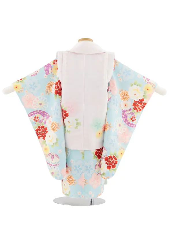 七五三レンタル(3歳女児被布)4941 薄ピンク×水色 鞠と古典花