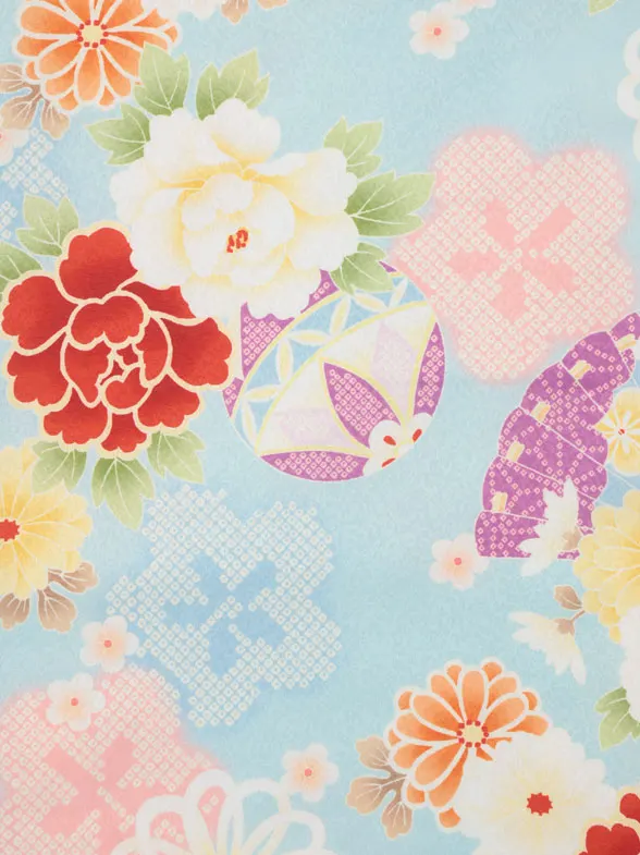 七五三レンタル(3歳女児被布)4941 薄ピンク×水色 鞠と古典花