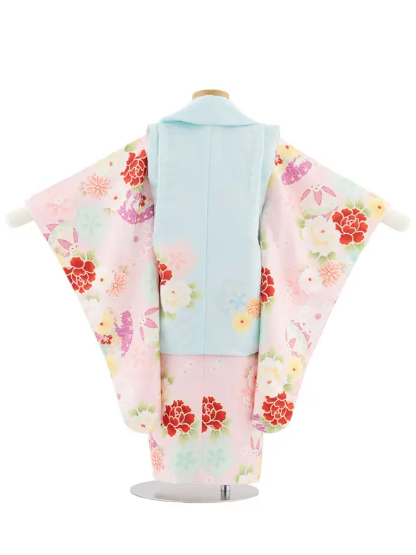 七五三レンタル(3歳女児被布)4944 水色×薄ピンク 鞠と古典花
