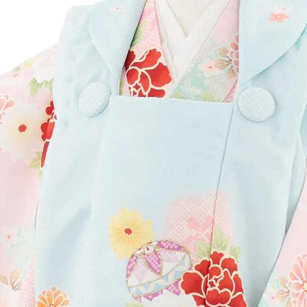 七五三レンタル(3歳女児被布)4944 水色×薄ピンク 鞠と古典花