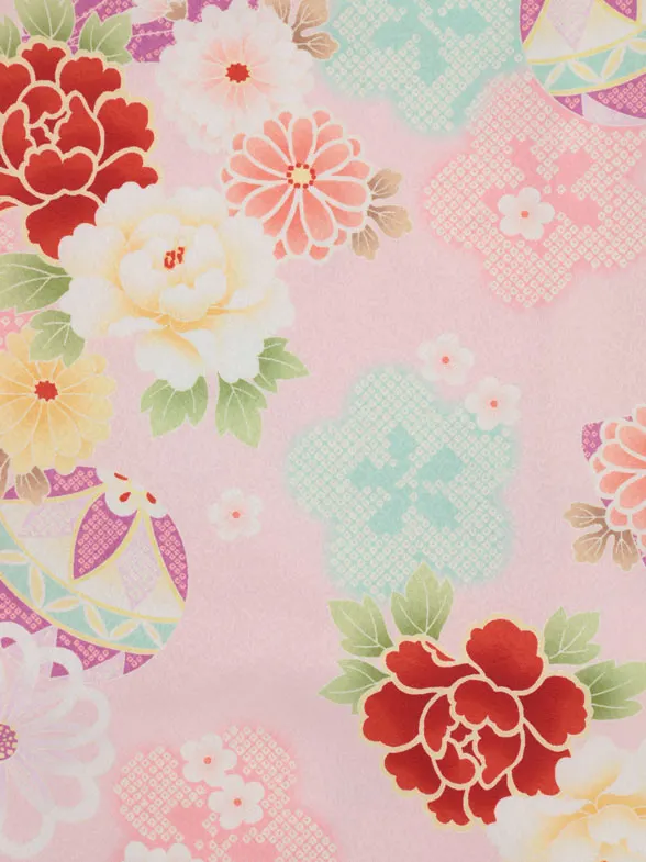 七五三レンタル(3歳女児被布)4946 水色×薄ピンク 鞠と古典花