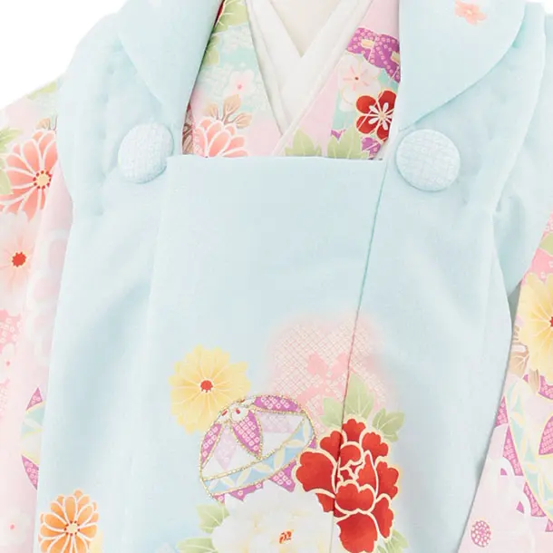 七五三レンタル(3歳女児被布)4946 水色×薄ピンク 鞠と古典花