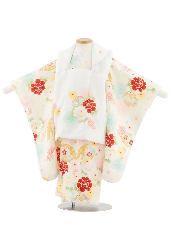 七五三レンタル(3歳女児被布)4947 オフホワイト×アイボリー 鞠と古典花
