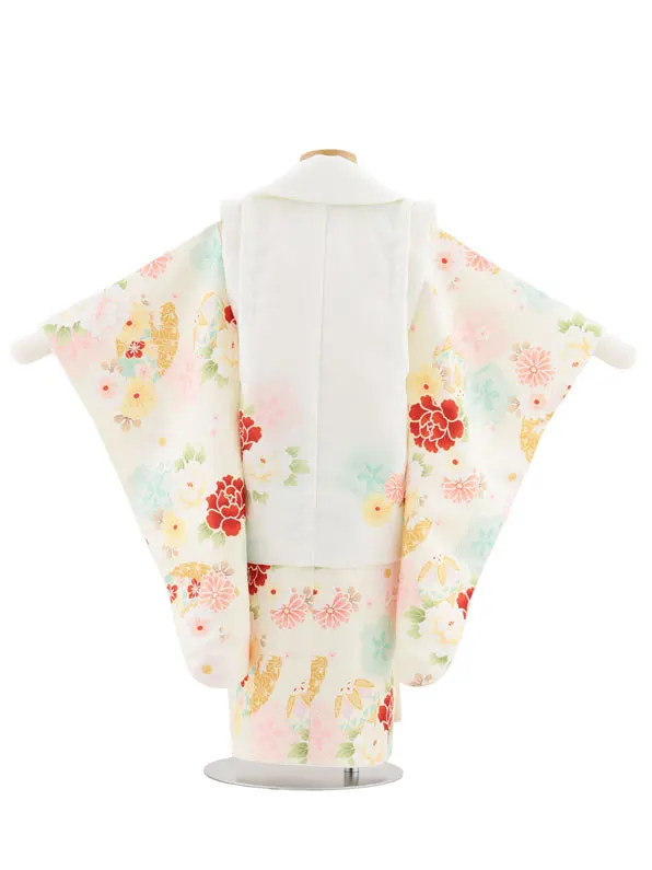 七五三レンタル(3歳女児被布)4947 オフホワイト×アイボリー 鞠と古典花