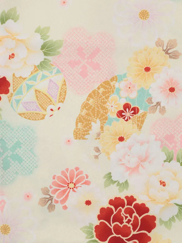 七五三レンタル(3歳女児被布)4947 オフホワイト×アイボリー 鞠と古典花