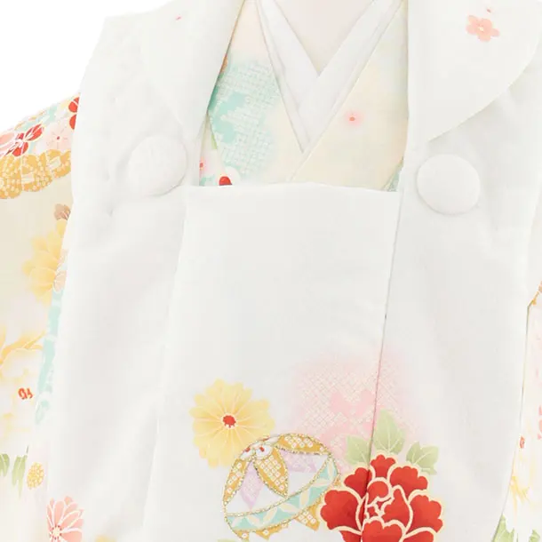 七五三レンタル(3歳女児被布)4947 オフホワイト×アイボリー 鞠と古典花