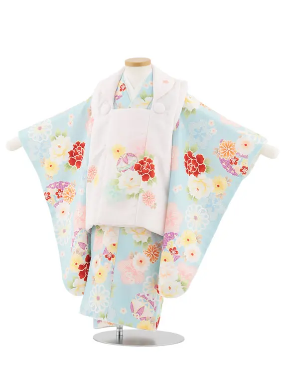 七五三レンタル(3歳女児被布)4948 薄ピンク×水色 鞠と古典花