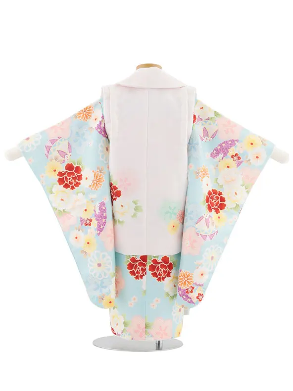 七五三レンタル(3歳女児被布)4948 薄ピンク×水色 鞠と古典花