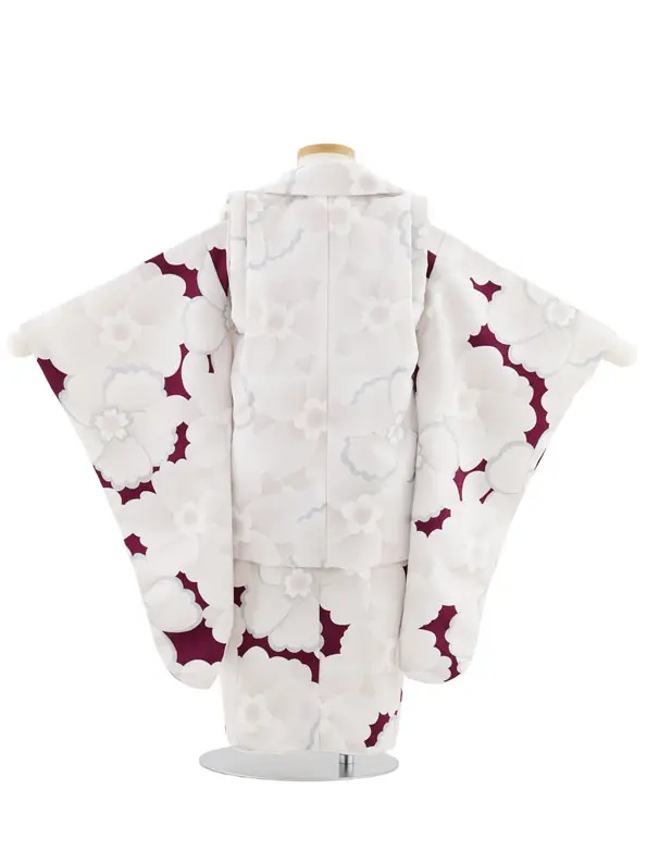 七五三レンタル(3歳女児被布)4951 白×紫 レトロフラワー