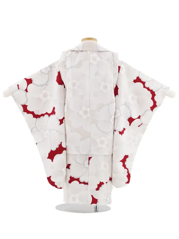 七五三レンタル(3歳女児被布)4955 ベージュ×赤 レトロフラワー