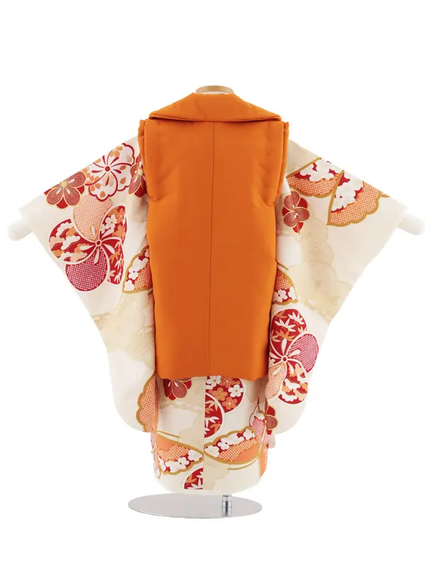 七五三レンタル(3歳女児被布)4958 ぷちぷり オレンジ×ベージュねじり梅