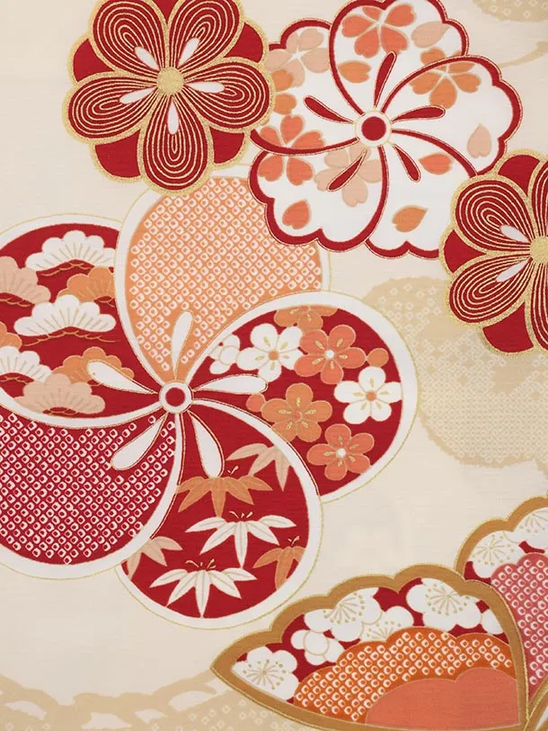 七五三レンタル(3歳女児被布)4958 ぷちぷり オレンジ×ベージュねじり梅