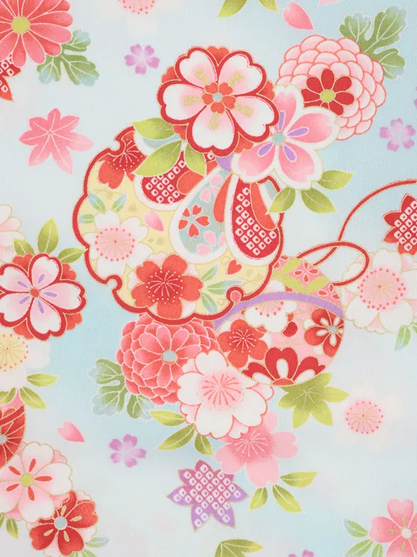 七五三レンタル(3歳女児被布)4966 赤刺繍鞠×水色雪輪に桜