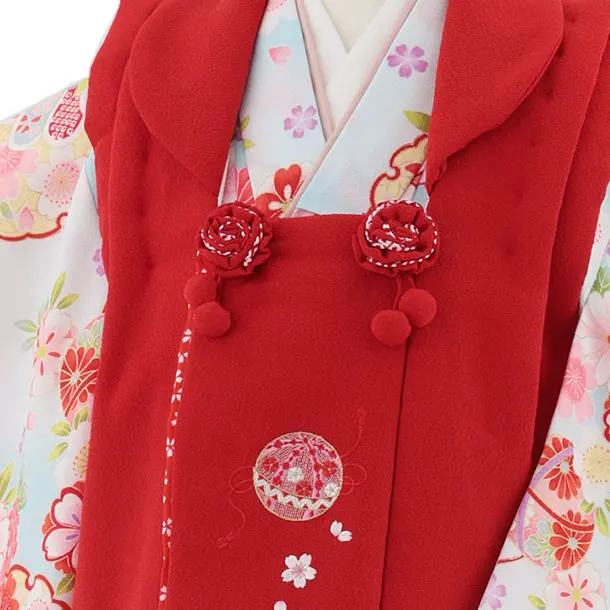 七五三レンタル(3歳女児被布)4966 赤刺繍鞠×水色雪輪に桜