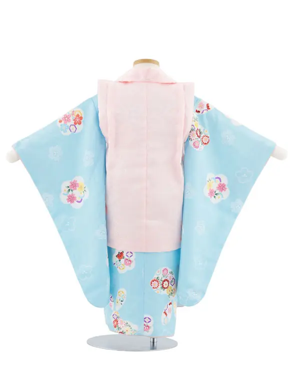 七五三レンタル(3歳女児被布)4968 ピンク梅×水色梅花