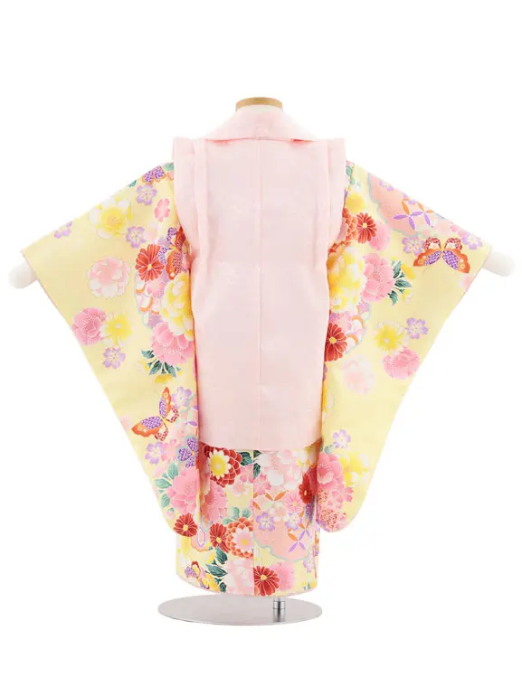 七五三レンタル(3歳女児被布)4969 ピンク梅×黄色 花と蝶