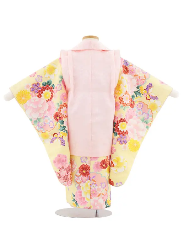 七五三レンタル(3歳女児被布)4971 ピンク梅×黄色 花と蝶