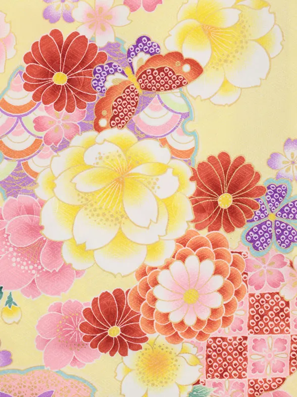 七五三レンタル(3歳女児被布)4971 ピンク梅×黄色 花と蝶