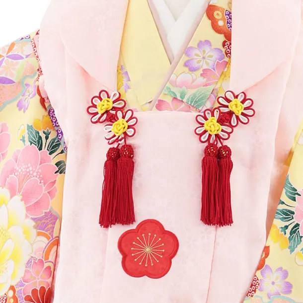 七五三レンタル(3歳女児被布)4971 ピンク梅×黄色 花と蝶