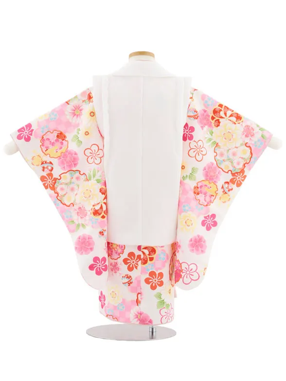 七五三レンタル(3歳女児被布)4976 白刺繍鞠×雪輪にねじり梅