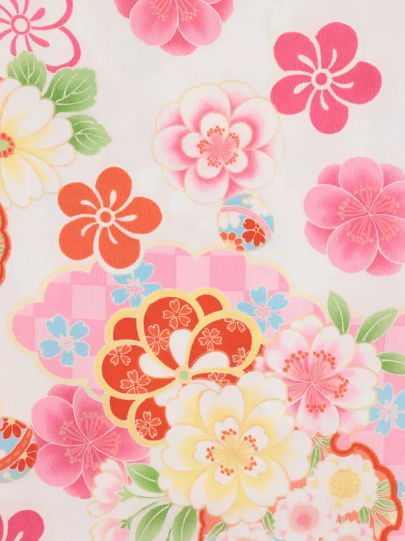 七五三レンタル(3歳女児被布)4976 白刺繍鞠×雪輪にねじり梅