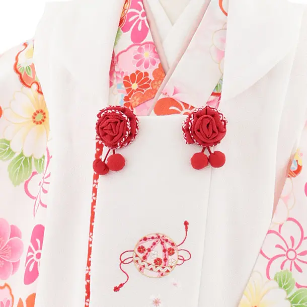 七五三レンタル(3歳女児被布)4976 白刺繍鞠×雪輪にねじり梅