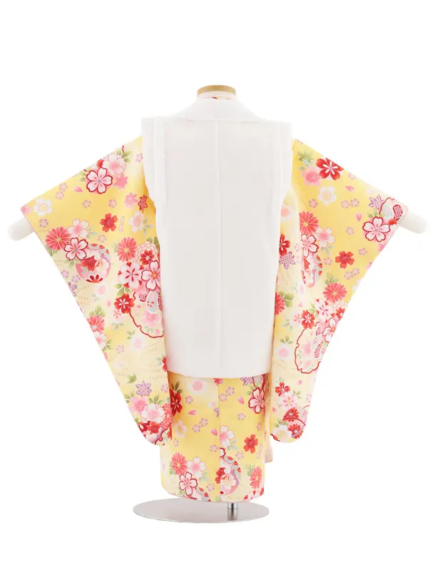 七五三レンタル(3歳女児被布)4986 白刺繍鞠×薄黄ぼかし 雪輪鞠