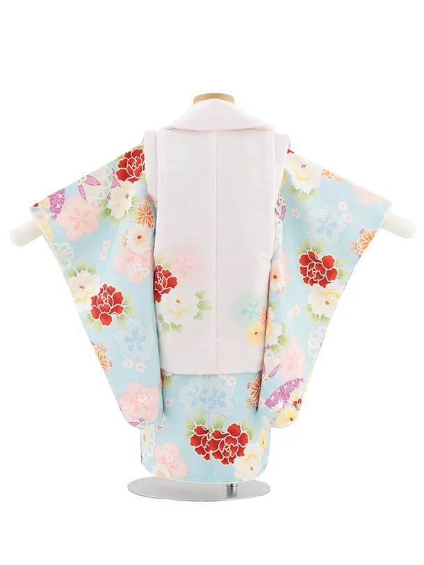 七五三レンタル(2歳女被布)4987 薄ピンク×水色 鞠と古典花