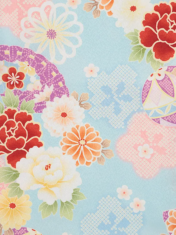 七五三レンタル(2歳女被布)4987 薄ピンク×水色 鞠と古典花