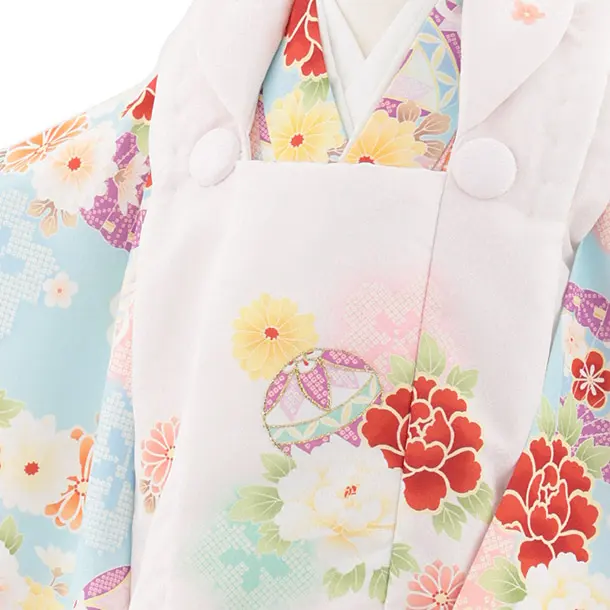 七五三レンタル(2歳女被布)4987 薄ピンク×水色 鞠と古典花