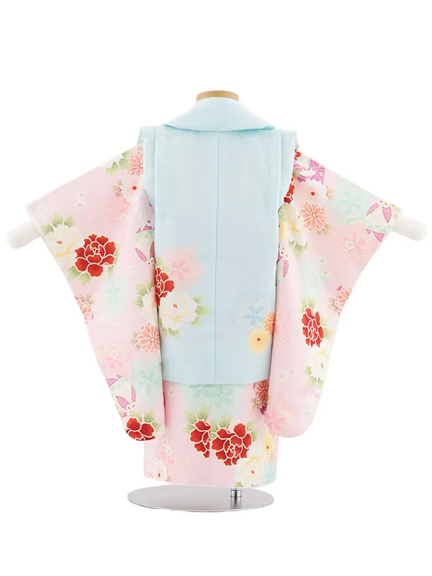 七五三レンタル(2歳女被布)4992 水色×薄ピンク 鞠と古典花