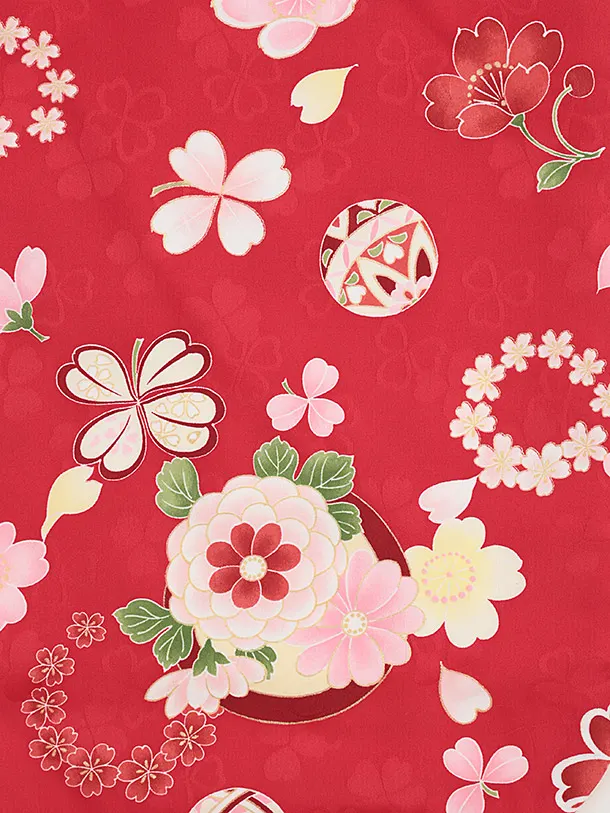 七五三レンタル(2歳女被布)4994 白刺繍花×紅色 鞠花