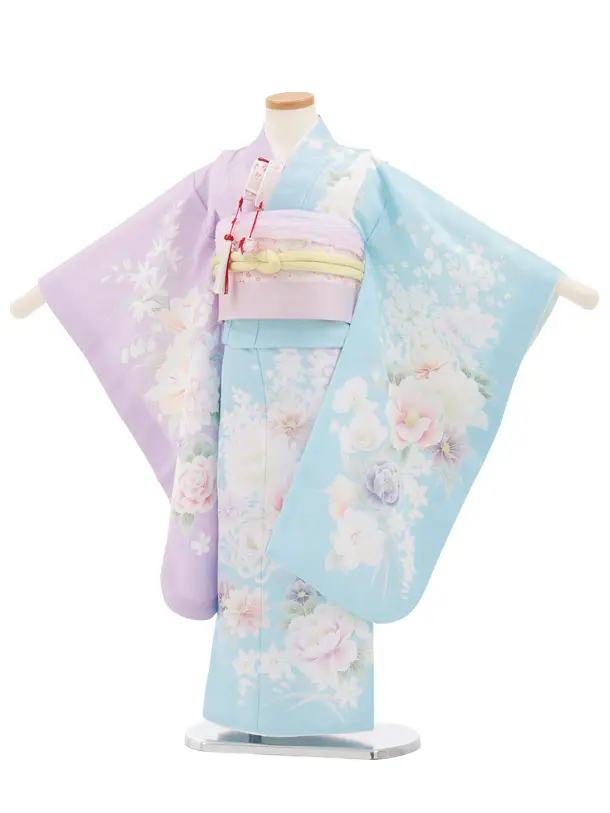 七五三(5歳女児)M009 水色 片身替り 四季花