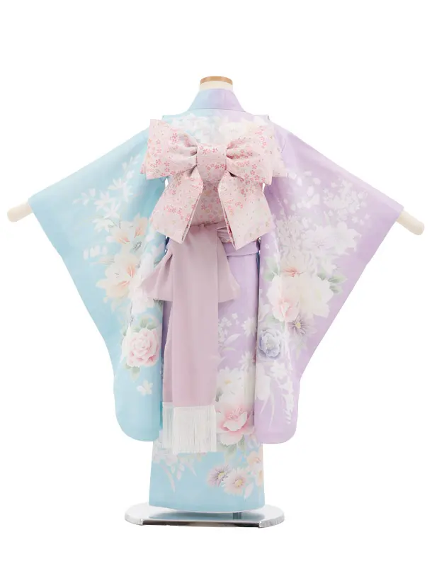 七五三(5歳女児)M009 水色 片身替り 四季花