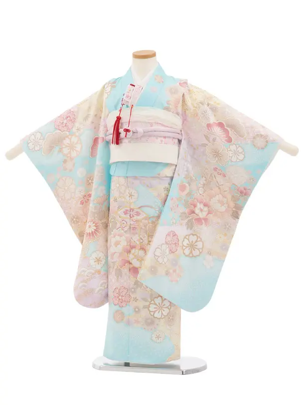 七五三(5歳女児)M015 水色 ぼたん貝桶吉祥文様