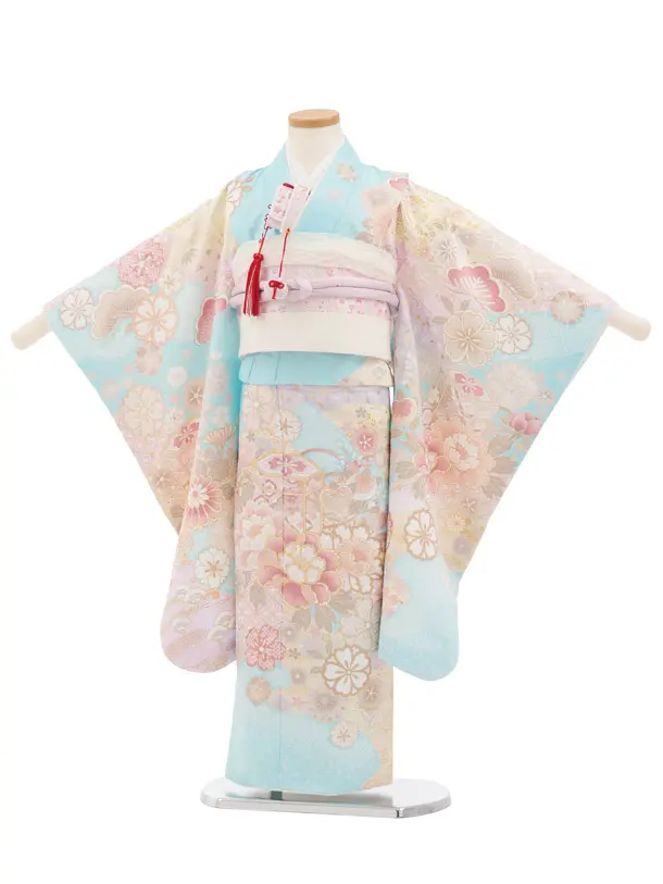 七五三(5歳女児)M015 水色 ぼたん貝桶吉祥文様