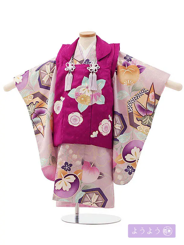 七五三(3歳女児被布)O028 【ようよう】 橘に亀甲笹 ラベンダー×紫