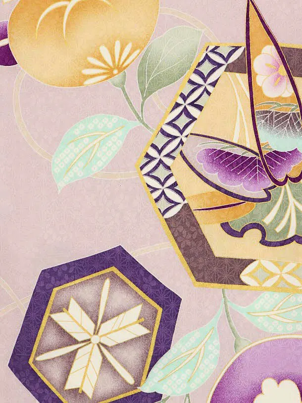 七五三(3歳女児被布)O028 【ようよう】 橘に亀甲笹 ラベンダー×紫