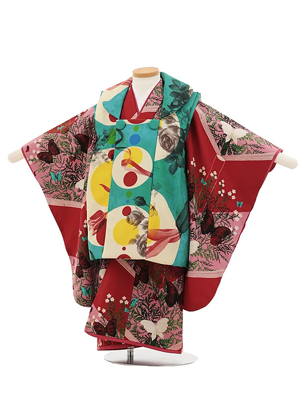 七五三(3歳女児)O194【germer】連なる円グリーン×絵本ピンク