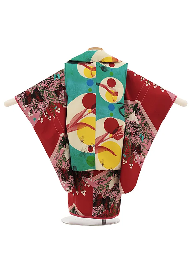 七五三(3歳女児)O194【germer】連なる円グリーン×絵本ピンク