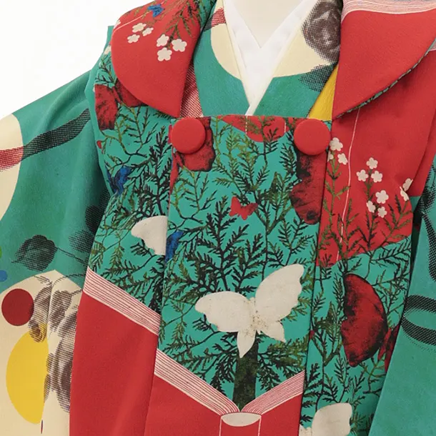 七五三(3歳女児)O201【germer】絵本赤グリーン×連なる円グリーン