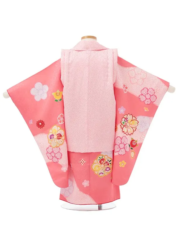 七五三レンタル(3歳女児被布)O254【正絹】ピンク 八重桜に橘