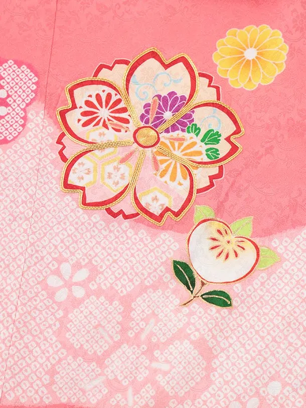 七五三レンタル(3歳女児被布)O254【正絹】ピンク 八重桜に橘