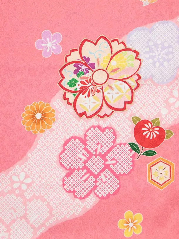 七五三レンタル(3歳女児被布)O254【正絹】ピンク 八重桜に橘