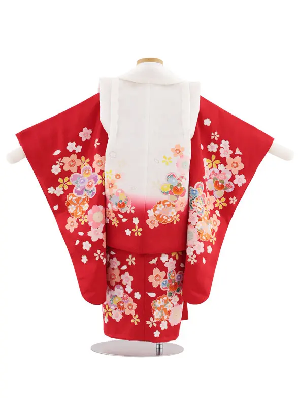 七五三レンタル(3歳女児被布)S024【正絹】白×赤 桜