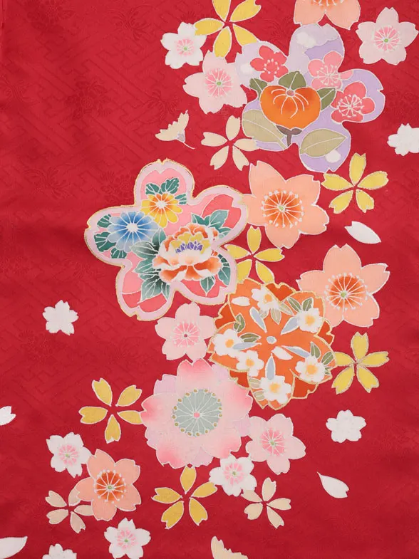 七五三レンタル(3歳女児被布)S024【正絹】白×赤 桜