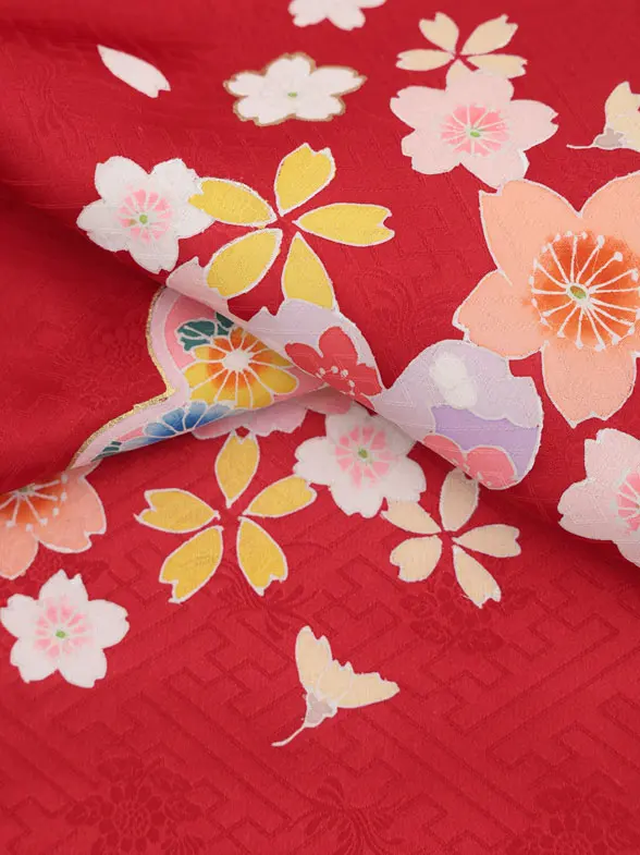 七五三レンタル(3歳女児被布)S024【正絹】白×赤 桜