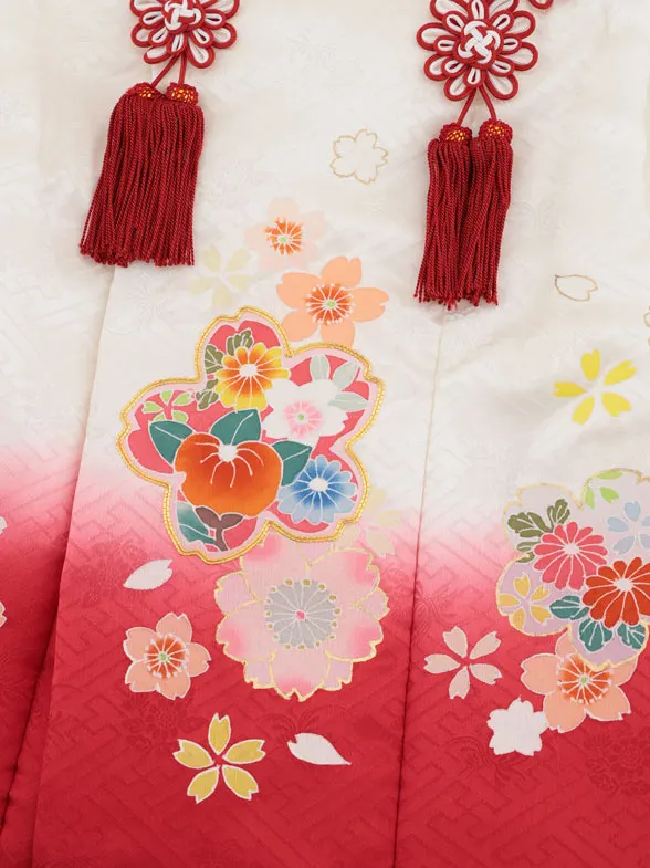 七五三レンタル(3歳女児被布)S024【正絹】白×赤 桜