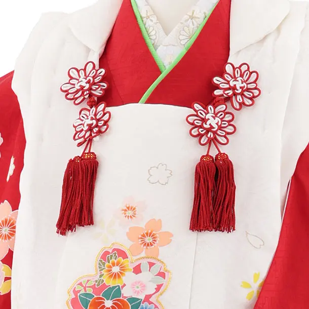 七五三レンタル(3歳女児被布)S024【正絹】白×赤 桜